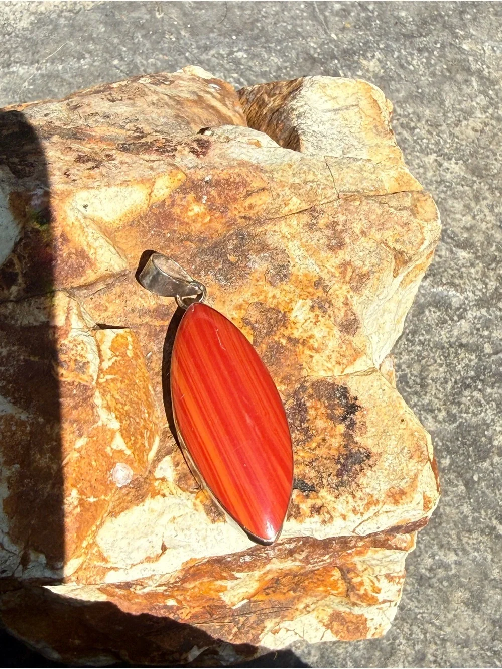 Red Agate Marquise Pendant in Silver